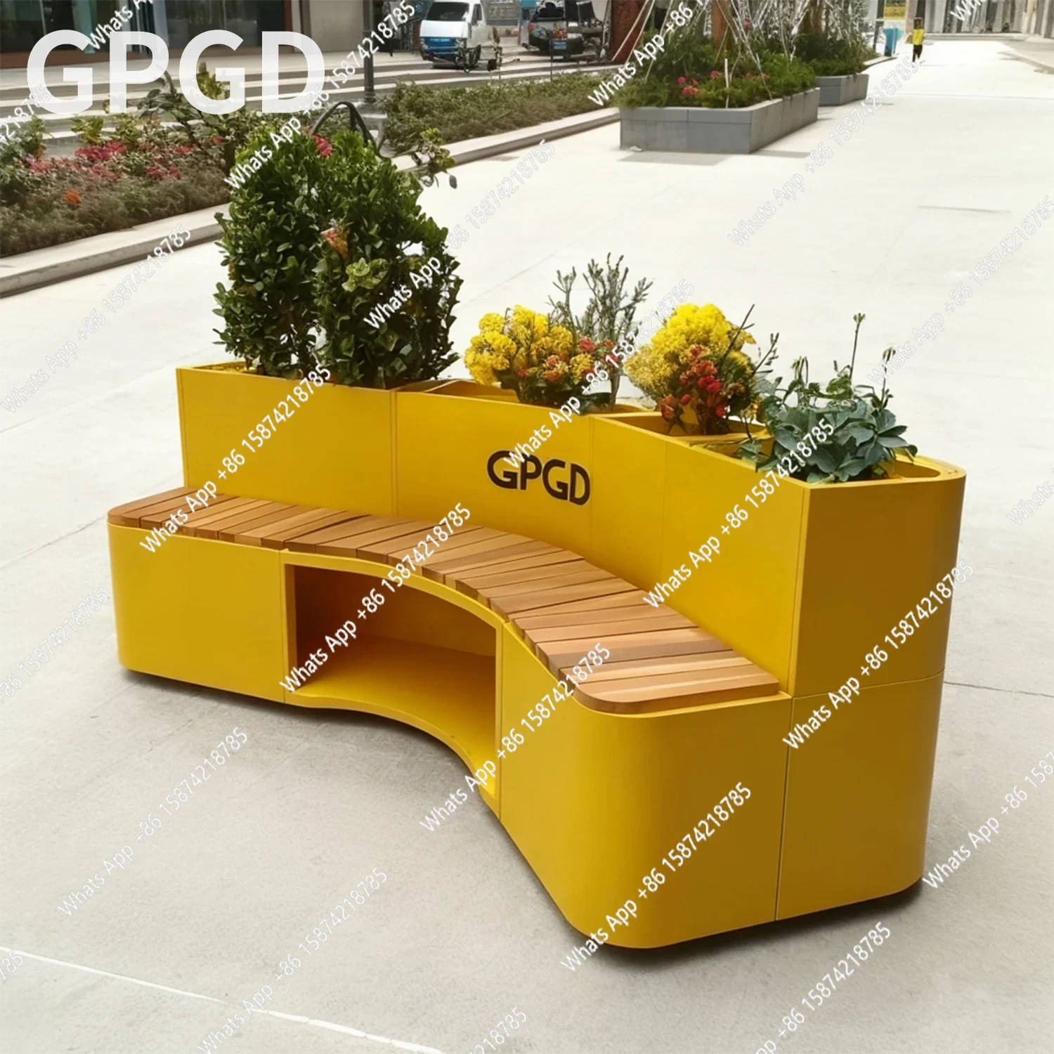 A63 Outdoor commercial street creative park metal flower box seat villa square wrought iron flower groove seat combination