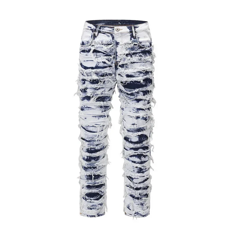 

Men's retro worn-out jeans straight tube water wash Yuansu hip-hop loose denim trousers Vibe style casual jeans