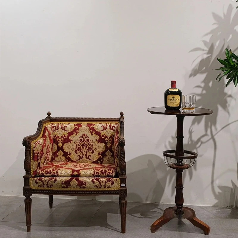 American classical solid wood single sofa chair vintage carved casual armrest single chair villa photo studio hospitality sofa