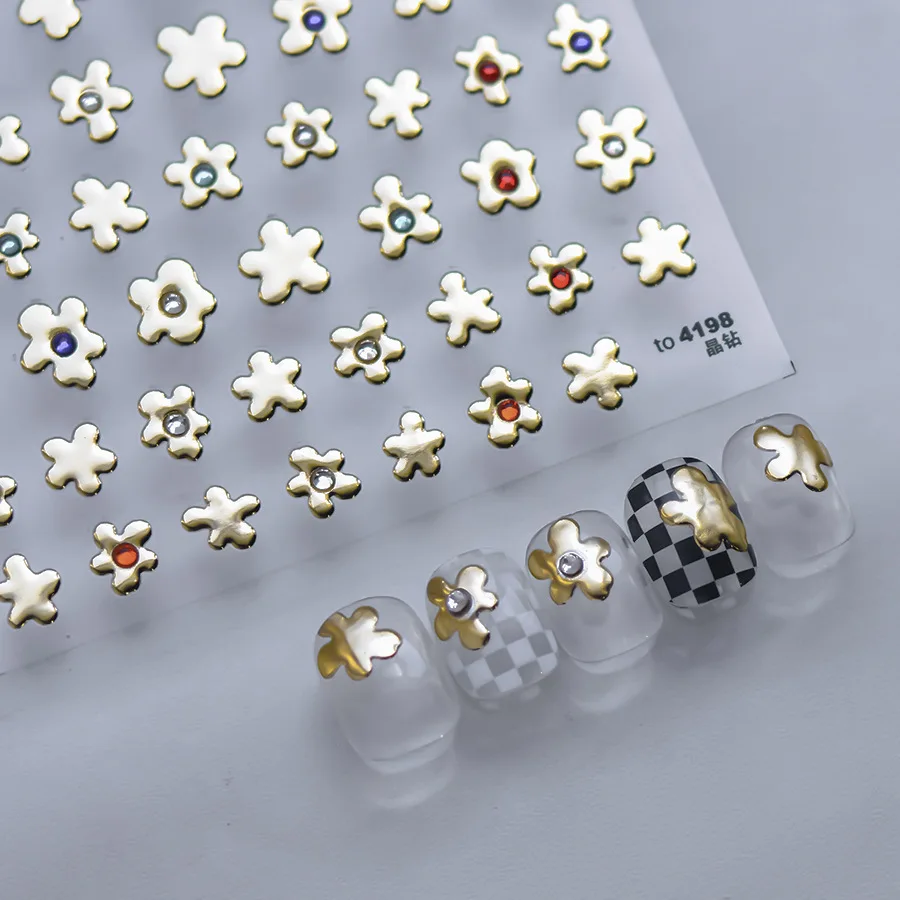 1 Stück 5D Laser Silber Blume Nail Art Aufkleber mit Strass Unregelmäßige Blumen Selbstklebende Nail Art Dekoration Maniküre Aufkleber