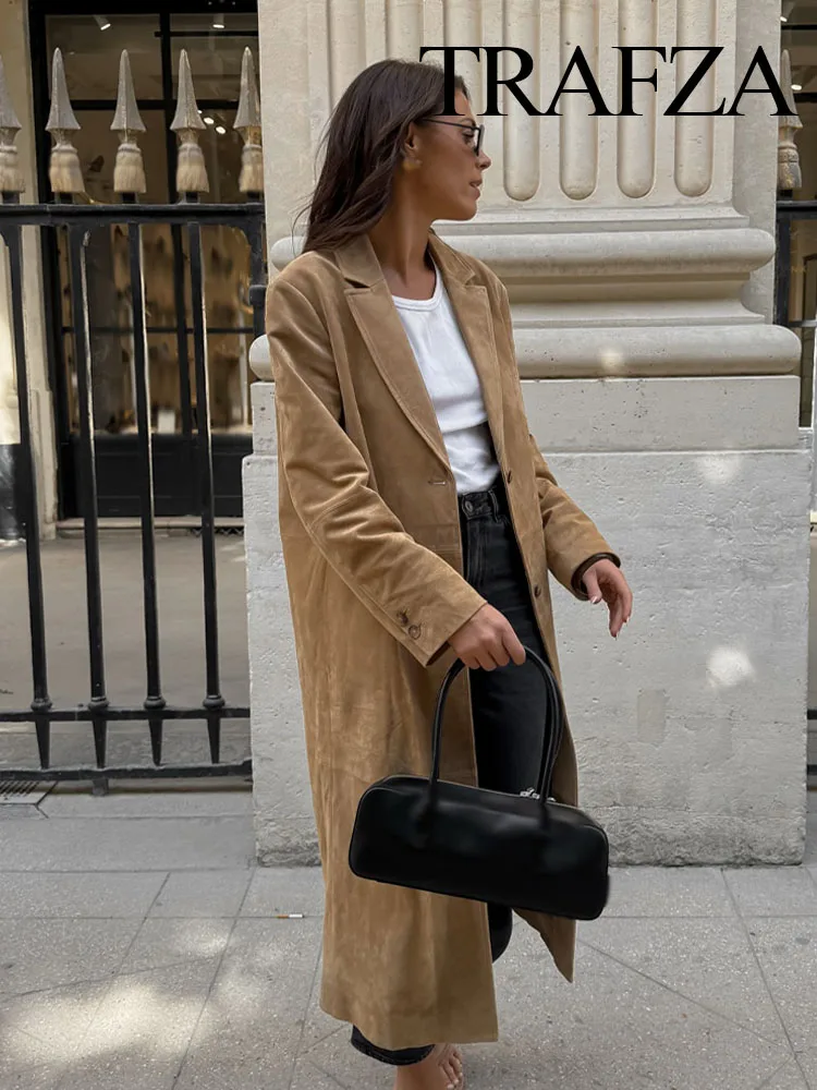 

HH Women's Autumn Chic Single-Breasted Lapel Decoration Slim Long Coat Woman Solid Loose Casual Long Sleeves Outwear