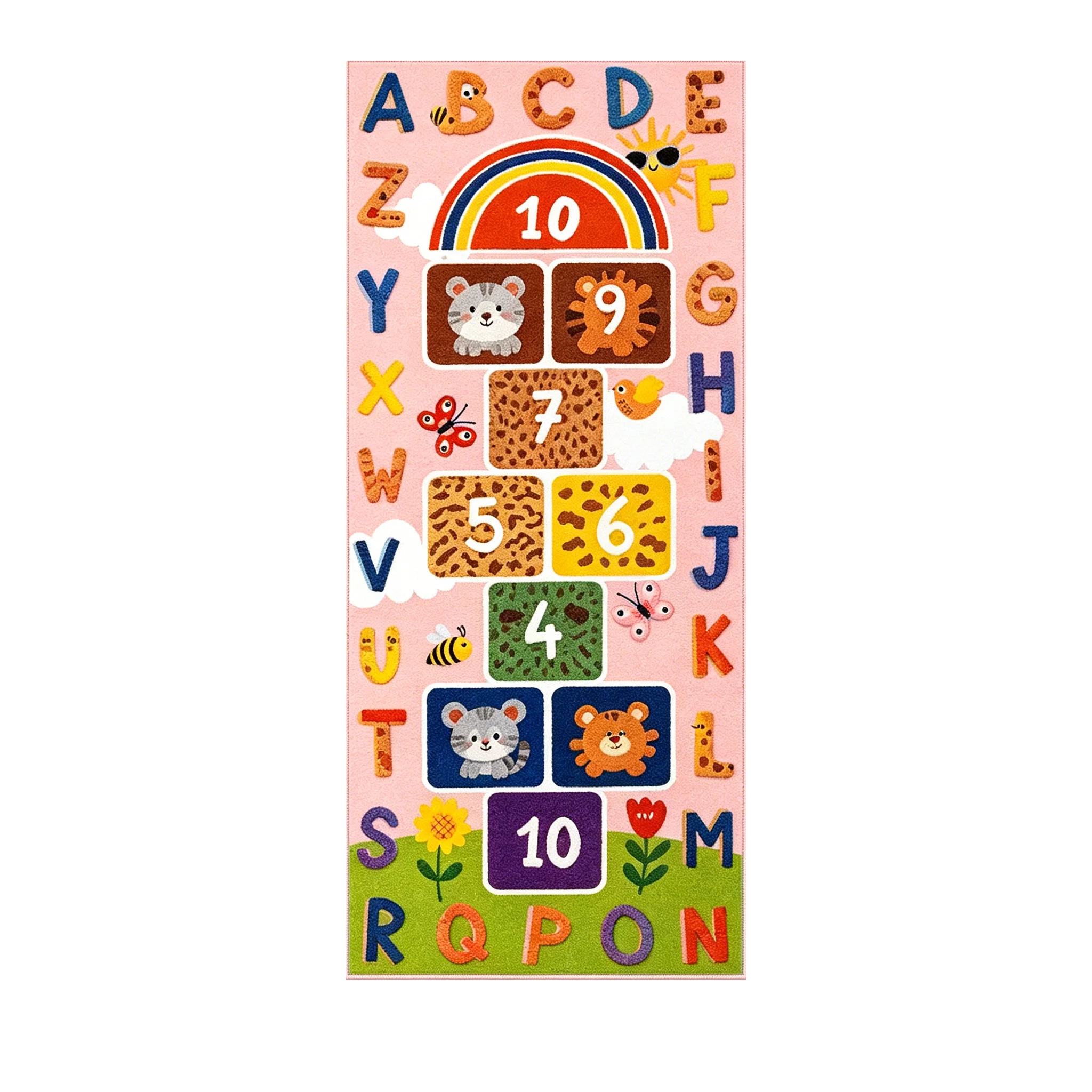  Educational Runner Rug Hopscotch Design Non Slip Washable Play Carpet with  Alphabet Numbers & Animal Idea for 