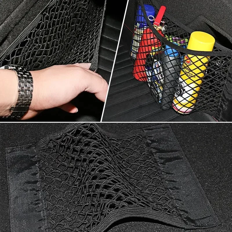 1pc Universal Car Storage Bag Double Mesh Trunk Storage Net, Car Built-in Storage Bag, Car Fire Extinguisher Fixed Net Organizer