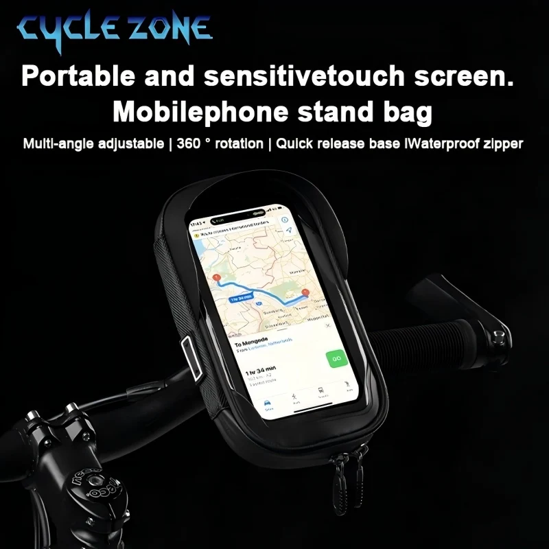 2 in 1 Bicycle Phone Holder Bag 360° Rotation Motorcycle Front Frame Phone Bracket Bike Bags Easy to Install Smartphone Bracket