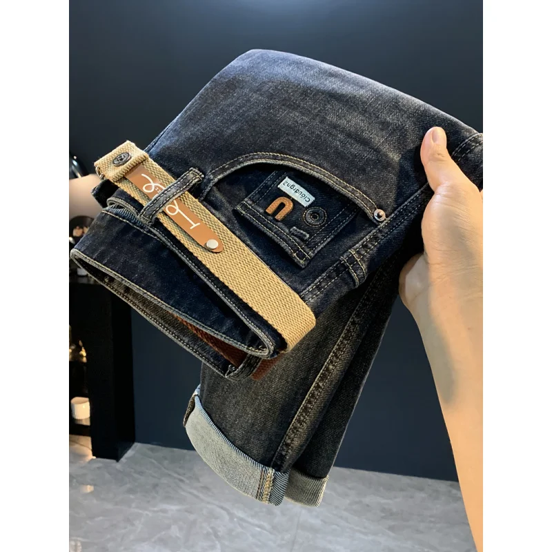 2025年秋のニューアメリカン トレンド カジュアル ブルー ジーンズ メンズ、万能、テーラード、スリム、テーパード スモールレッグパンツ