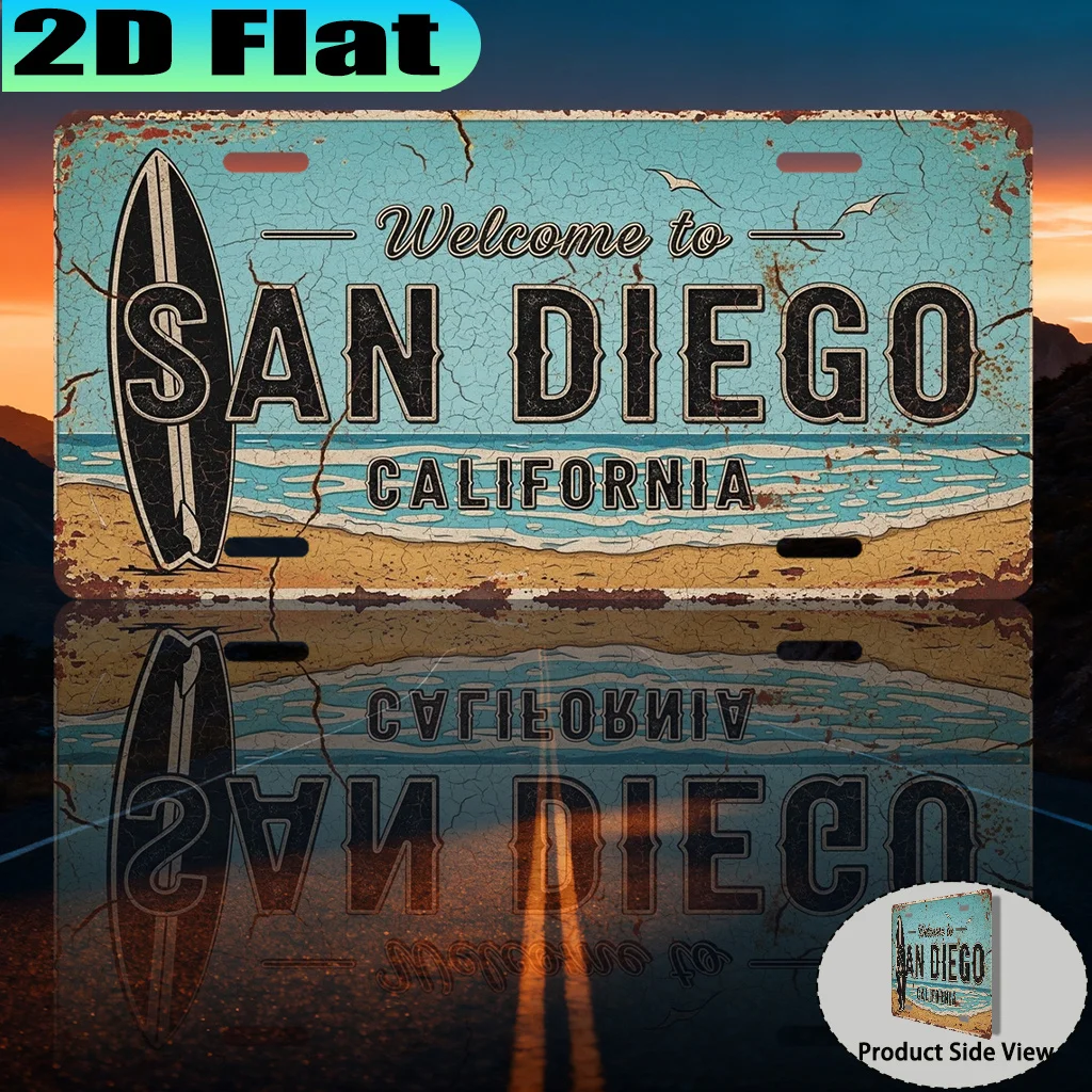 2D Flat, 1pc San Francisco San Diego Vintage Aluminum Sign, for Decorative Purposes Only, New Year Gift, American Surf Style