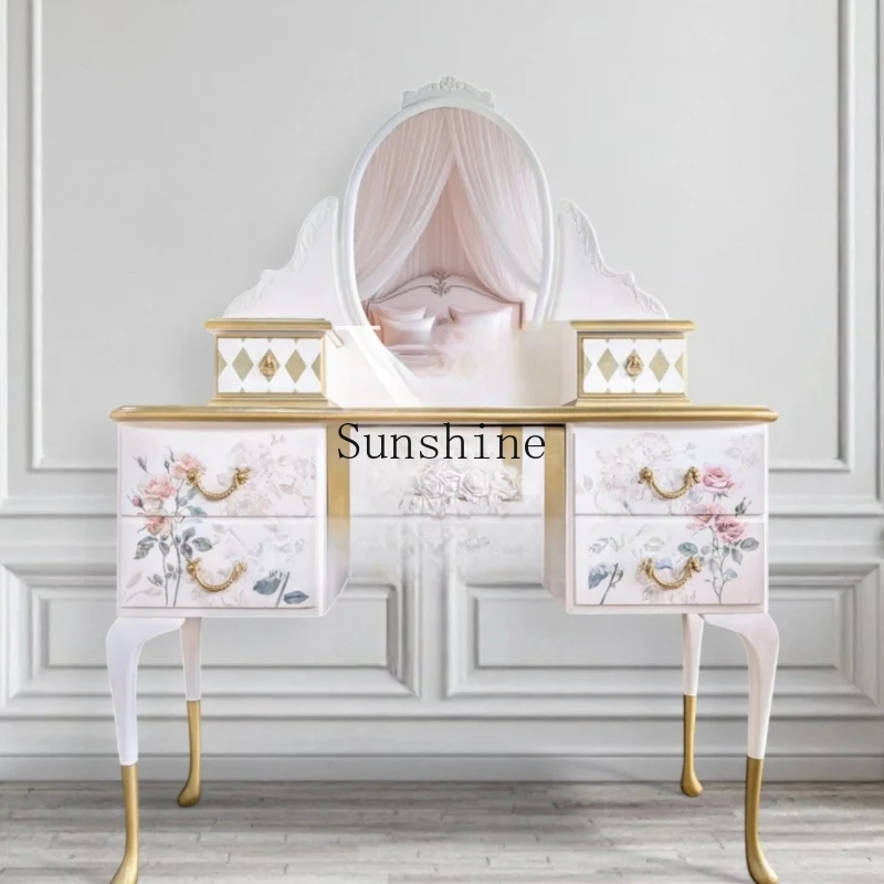 

French solid wood hand-painted dressing table modern bedroom pastoral painted furniture customization
