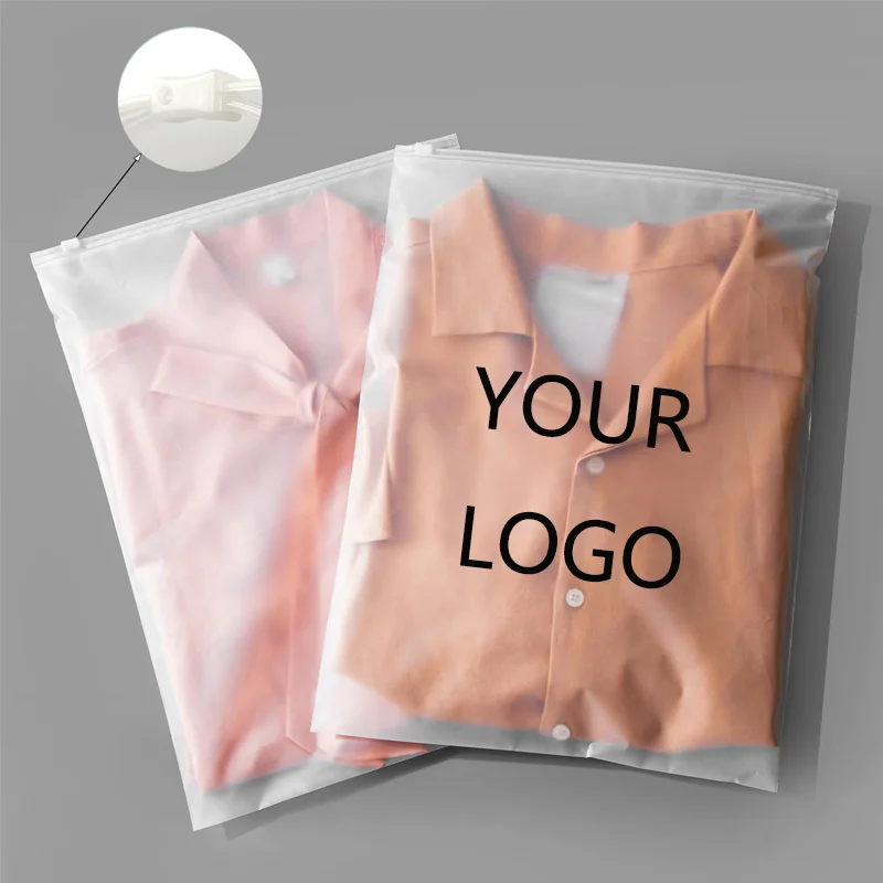 Wholesale Frosted Plastic Zipper Pouches Custom Logo Waterproof Reusable Self Sealing Travel Storage Clothing Packaging Bags
