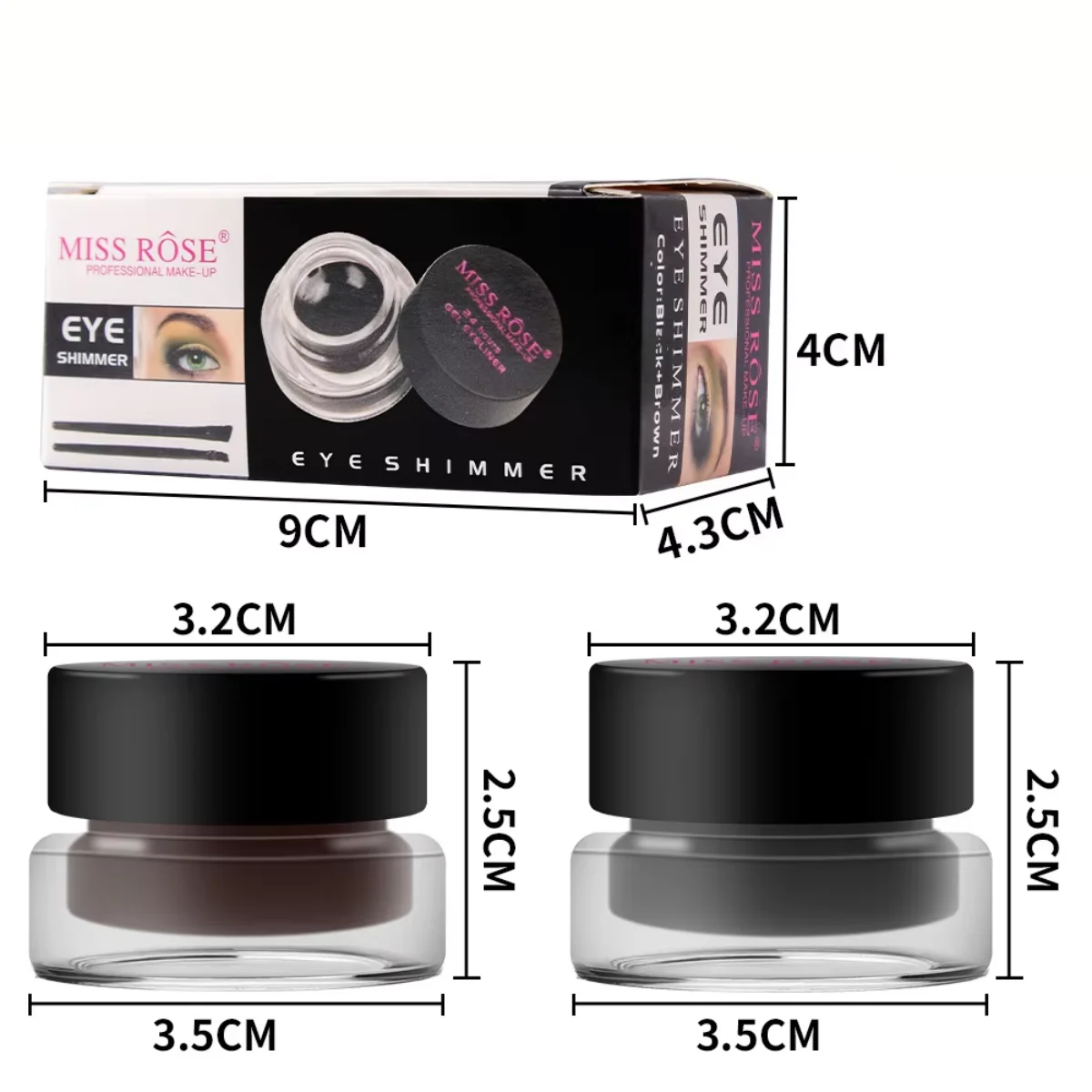 2本の2色アイライナージェル、耐久性のある演色性、防水性、非汚れ性、2本のブラシ付きアイライナークリーム