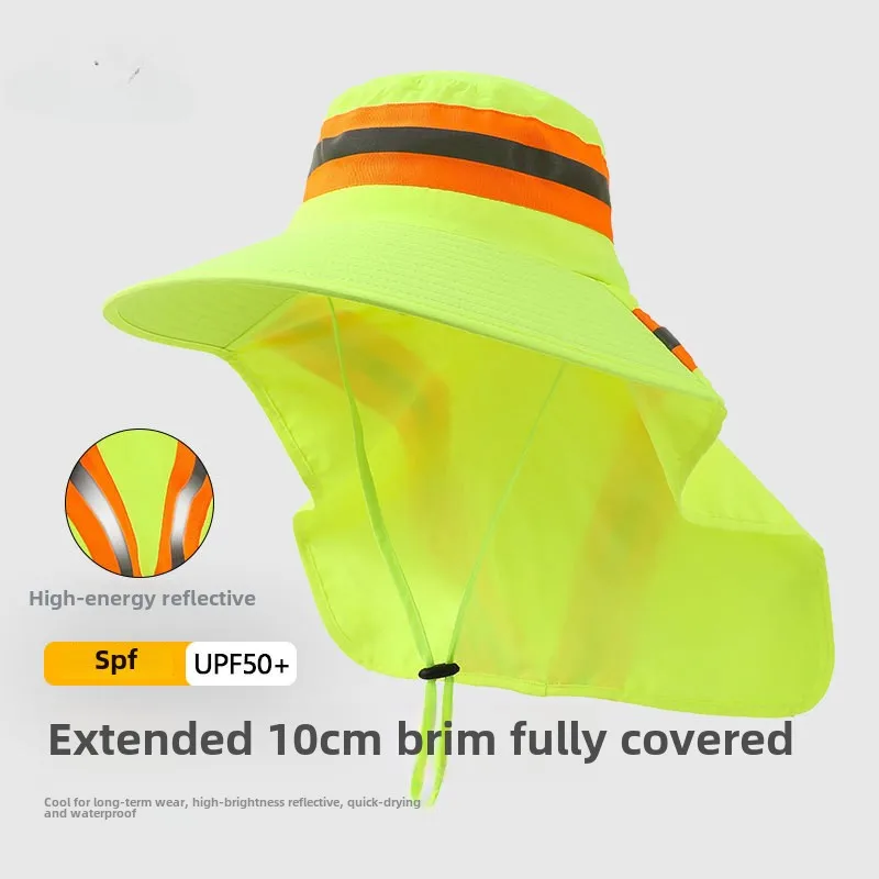Reflektierender Sonnenhut mit UV-Schutz, Verstellbares Design, Bucket Hat mit Breiter Krempe und Nackenschutz für Arbeiter im Freien