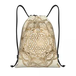 Mochila con cordón para hombre y mujer, bolsa con diseño de Mandala personalizado, flor de la vida en loto, ligera, Geometría Sagrada, almacenamiento para gimnasio y Deportes