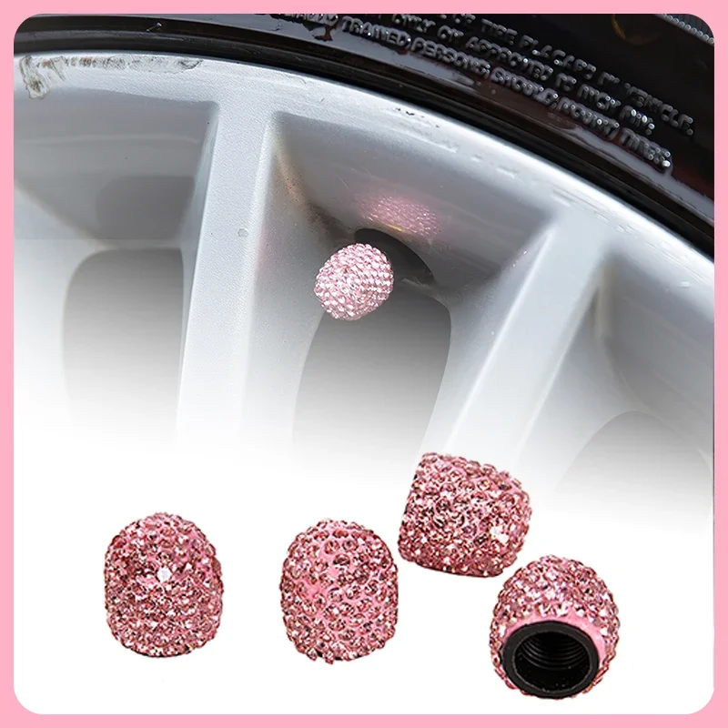 4pcs Crystal Car Tire Valve Caps Bling Rhinestone Universal Car Tire Valve Caps Diamond Shining Dustproof Caps Car Accessories