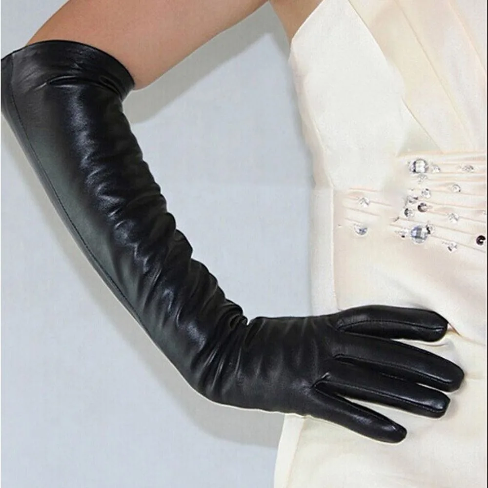 Fashion Solid Color Pu Leather Gloves Full Finger Touch Screen Long Gloves Warm 1920s Touch Screen Mittens Photography Props