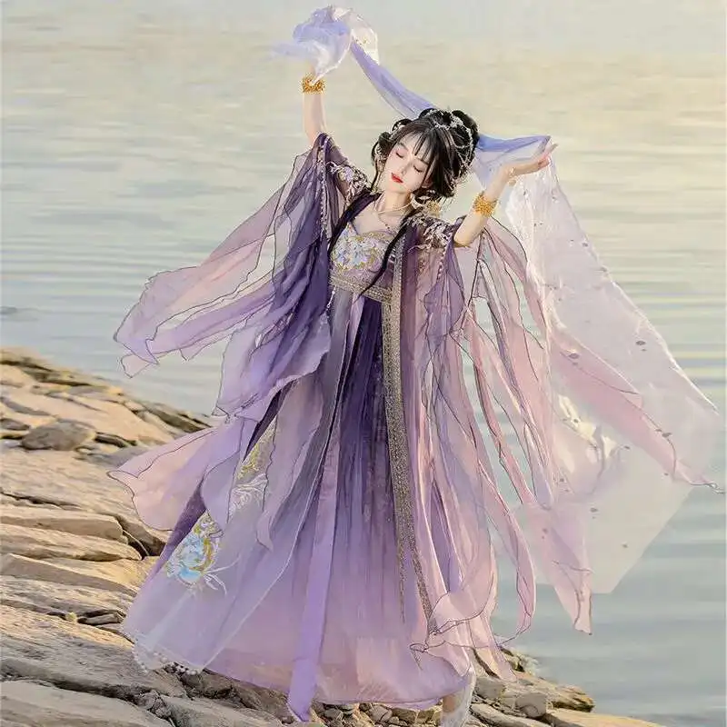 

2026 Gradient Purple&Yellow Hanfu Costume Chinese Hanfu Dress Women Traditional Embroidery Hanfu Carnival Fairy Cosplay Costume