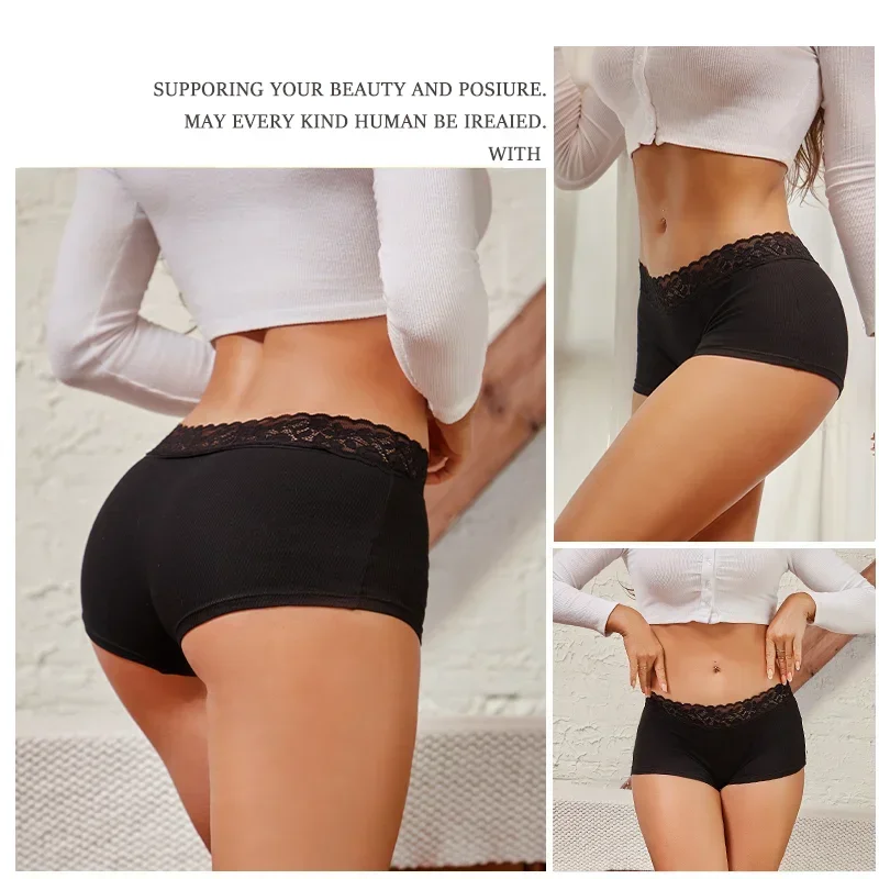 New Women's Cotton Panties Boxers Seamless Boxers Lace Underwear Female Solid Color Briefs Cozy Lingerie Intimate Underpant S-XL image 2