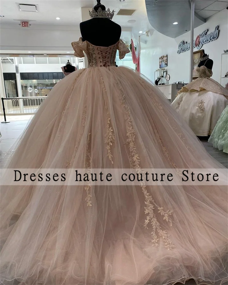 Pink Tulle Sweetheart Quinceanera Dresses Ball Gown 2025 Off Shoulder Appliques Sweet 16 Dress Customized Vestidos De 15 Anos