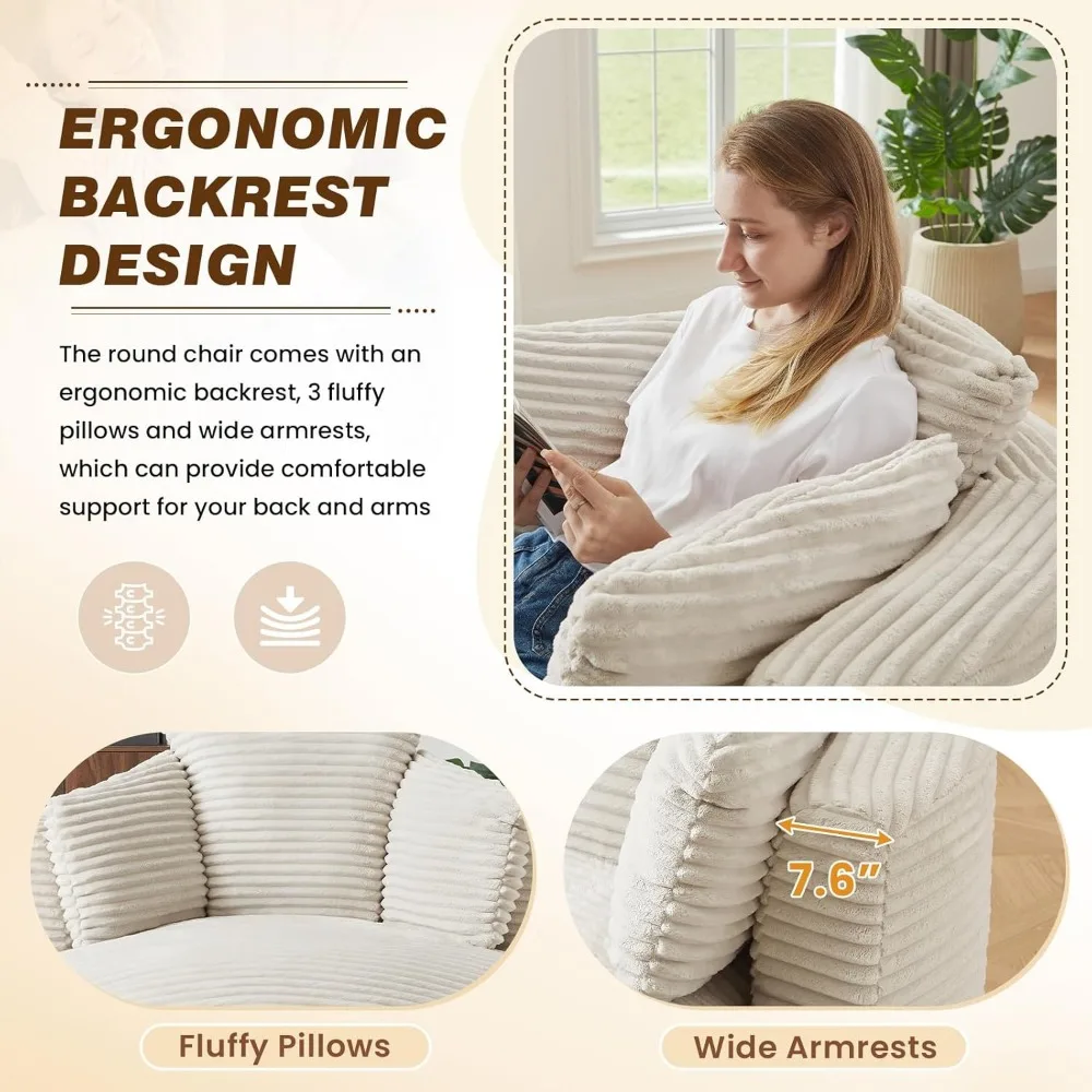 كرسي صالة دائري كبير الحجم بقدرة 48 وات، أريكة سحابة قطيفة سروال قصير، كيس فول دائري مملوء بالرغوة مع وسادة