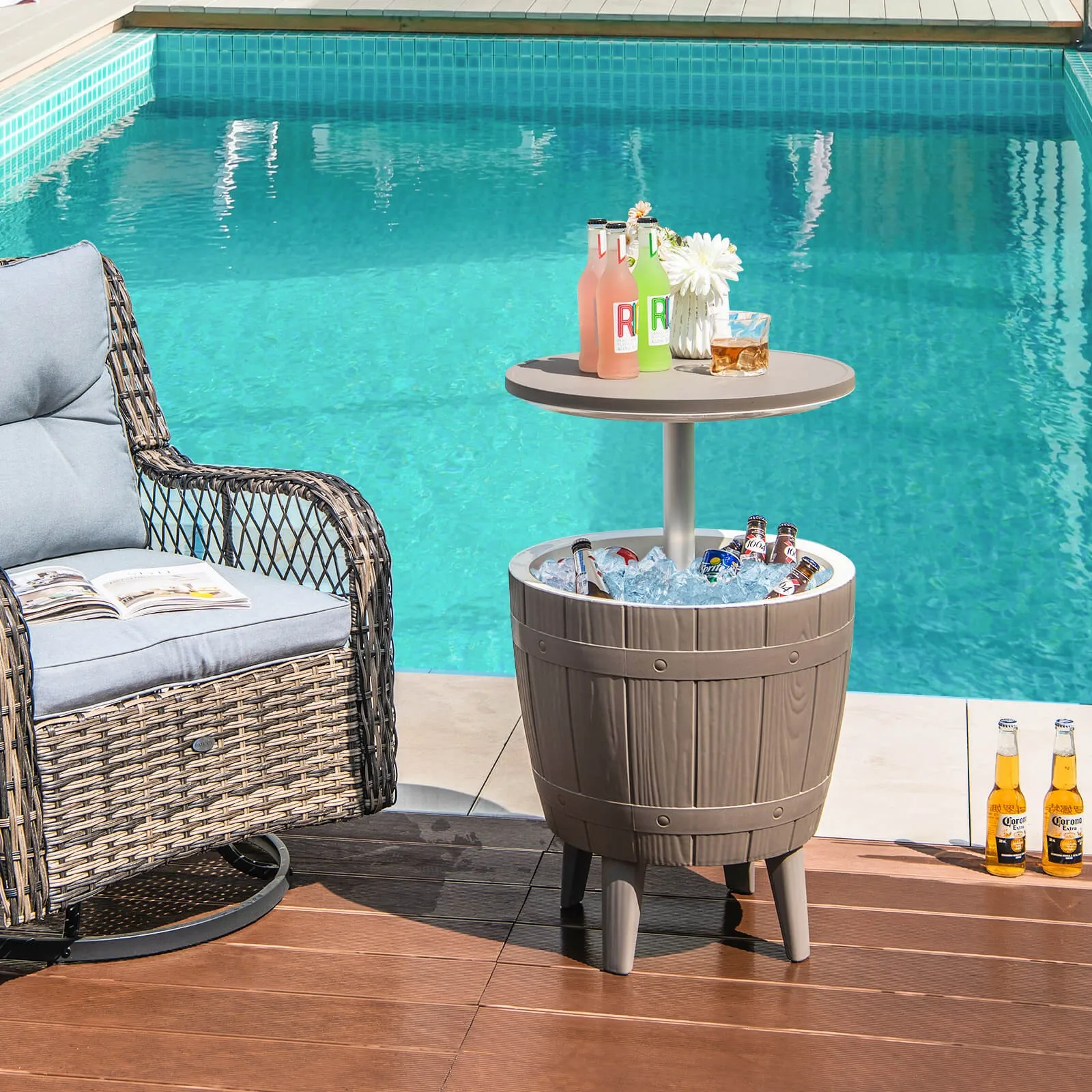 

10 Gallon Cooler Bar Table w/ Telescopic Tabletop 3-in-1 Coffee Table Ice Bucket