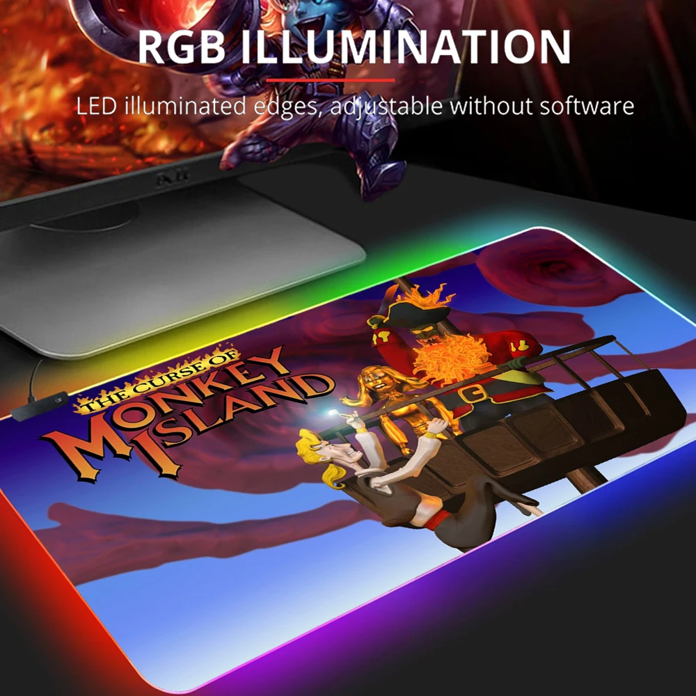 Monkey Island Big Backlit Creative Mousepads Gaming Desk with Led Rgb Design Mouse Pad Extra Large Cool Stuff for Table Luminous