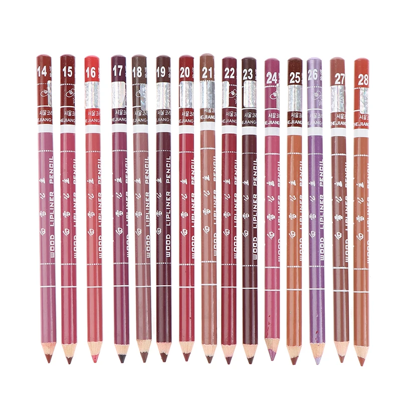 Matita labbra professionale in legno Impermeabile Lady Charming Lip Liner Matita morbida Trucco Strumento cosmetico di lunga durata da donna 28 colori./