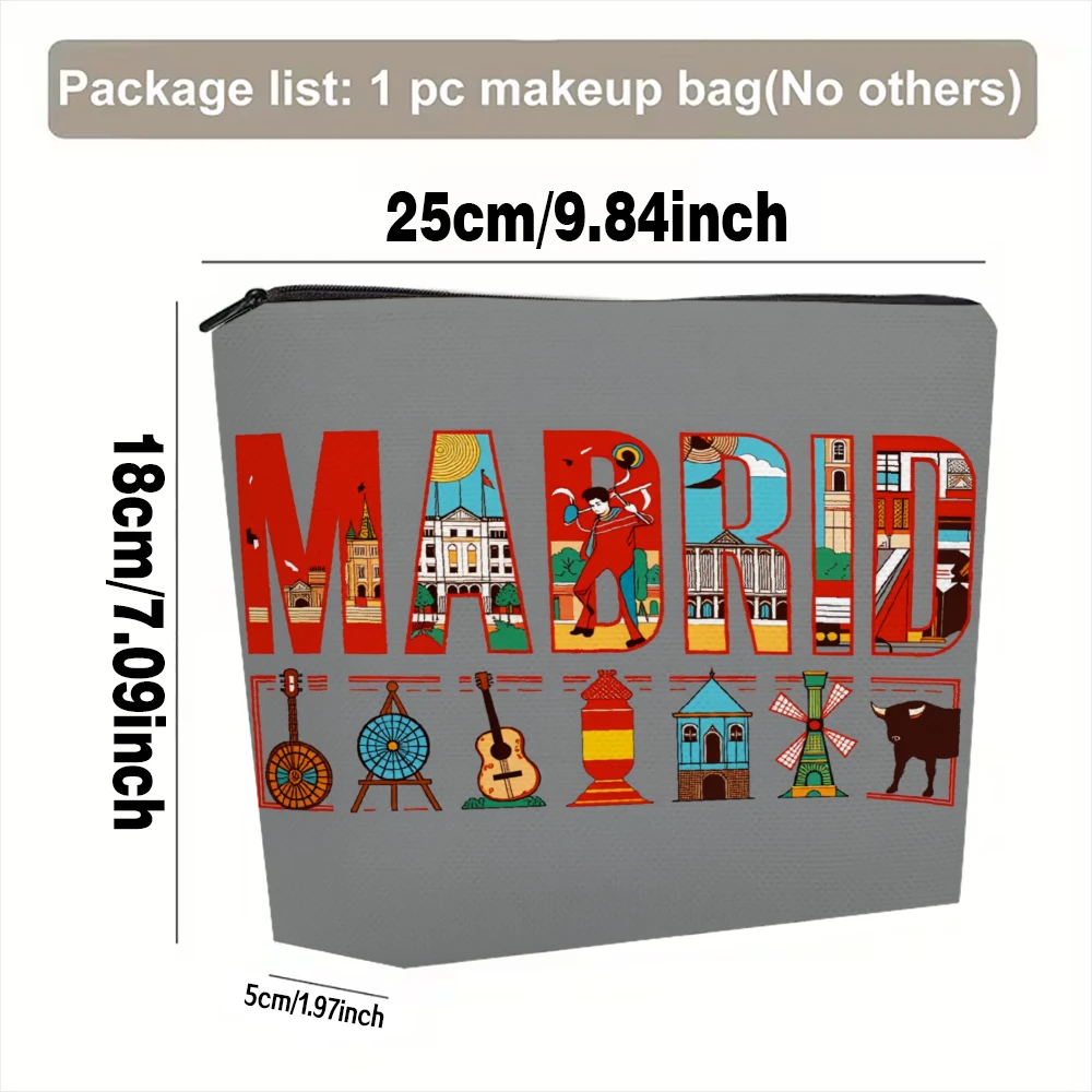 Madrid Landmarks Culture Music Art Makeup Bags for Girls Cosmetic Pouch Toiletry Bag Pencil Case Travel Storage