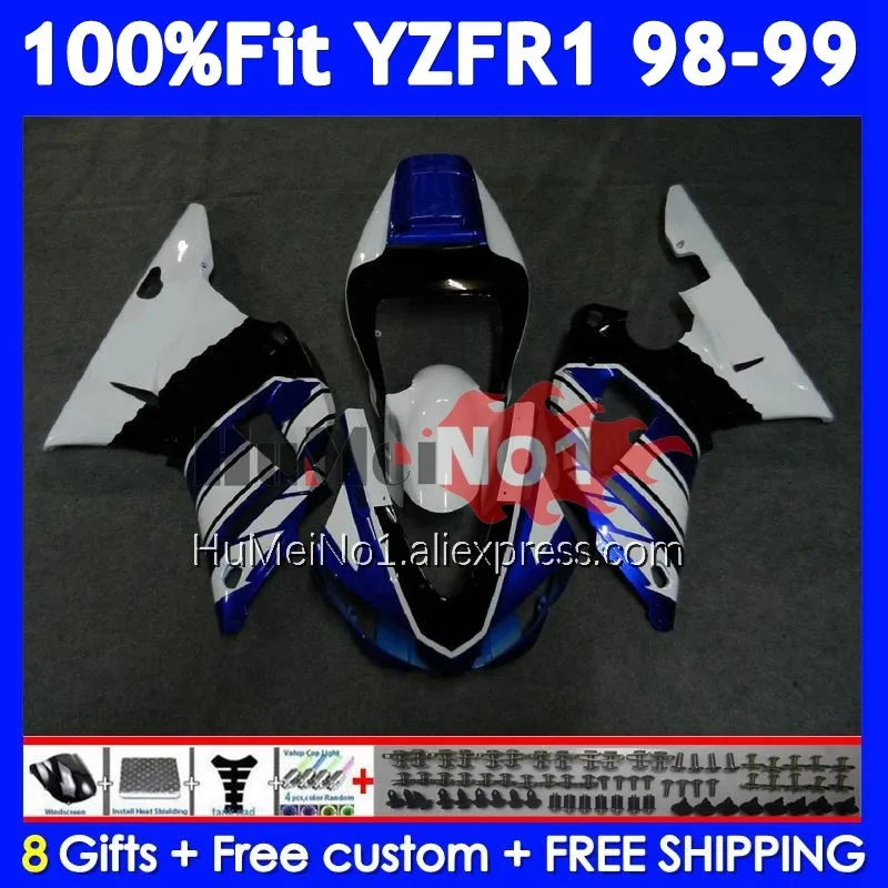 

Injection Body For YAMAHA YZF R 1 1000 CC YZF R1 YZF1000 White blue 363No.12 YZFR1 98 99 YZF-1000 YZF-R1 1998 1999 OEM Fairing