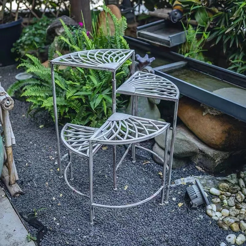Rotatable Garden Plant Stand Iron Multi-Tier Flower Shelf Balcony Corner Display Rack Outdoor Decorative Plant Holder for Patio