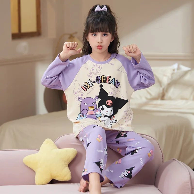 Sanrio Kulomi Kinderkleding Nieuwe Pyjama Tweedelige Set Herfst Kinder Leuke Leuke Casual Loungewear