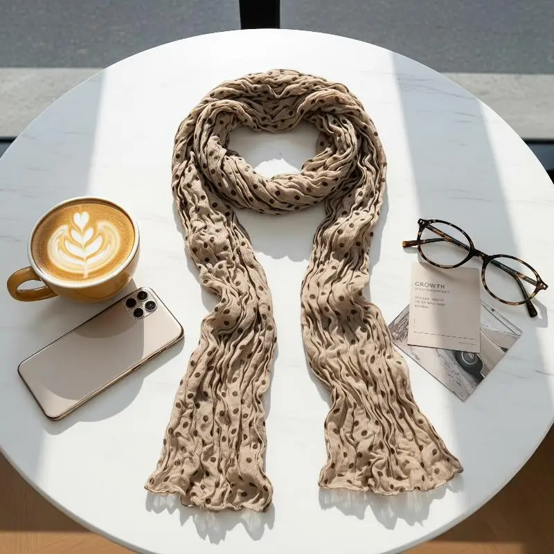 Soft Crinkled Chiffon Scarf Black White Leopard Print Lightweight For Daily Travel Office Use