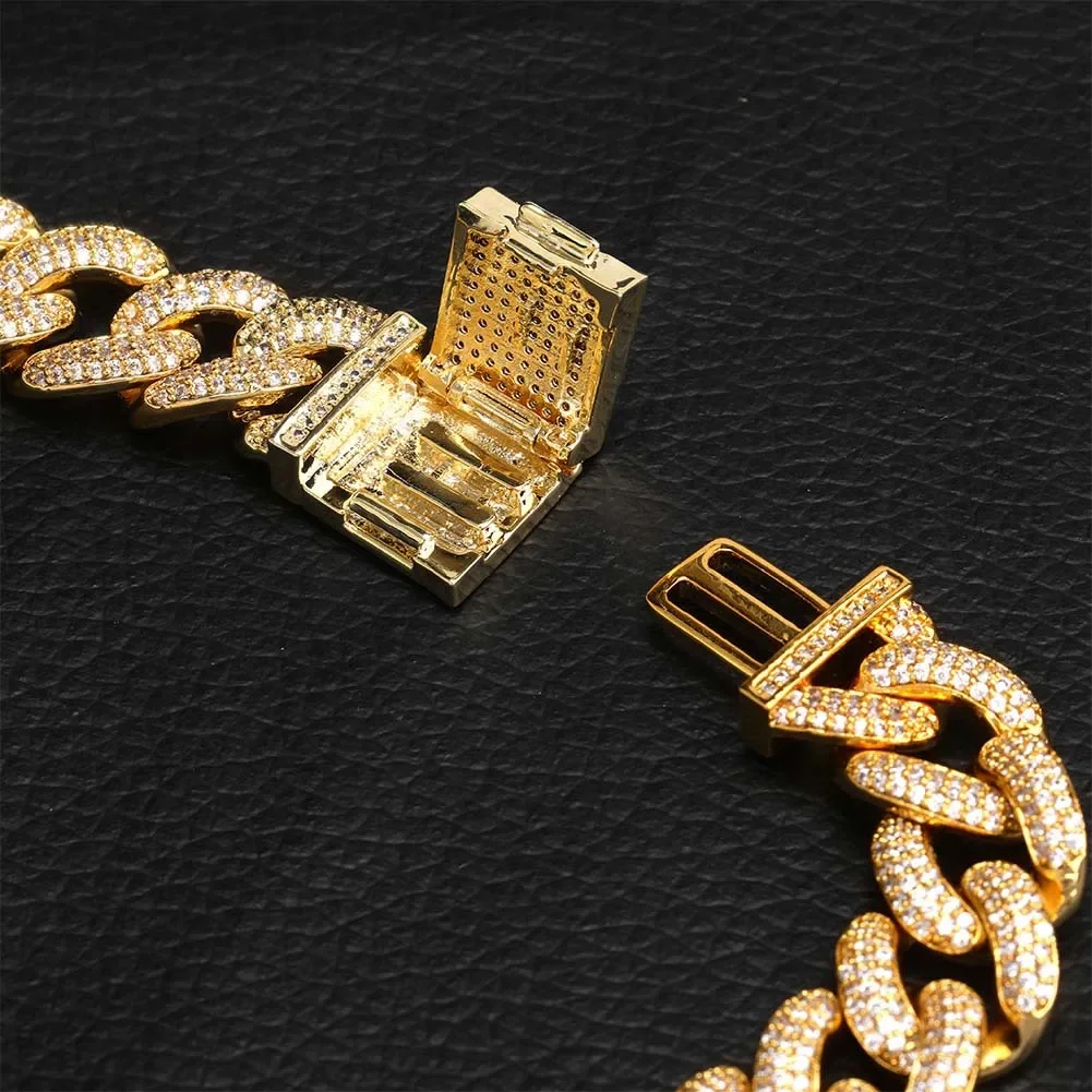 20mm Newest Box Clasp Micro Pave Iced CZ Cuban Link Necklaces Chains Luxury Bling Jewelry Fashion Hiphop For Men