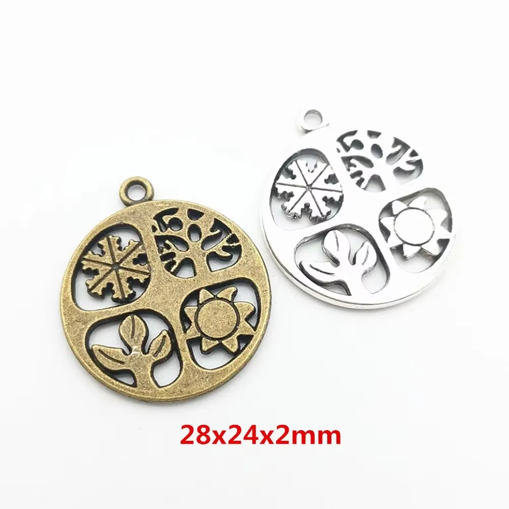 40pcs 28X24MM Vintage Ethnic Style Zinc Alloy Multi Hanging Hollow Seasonal Round Flower Earring Pendant, Hairpin Tassel Antique