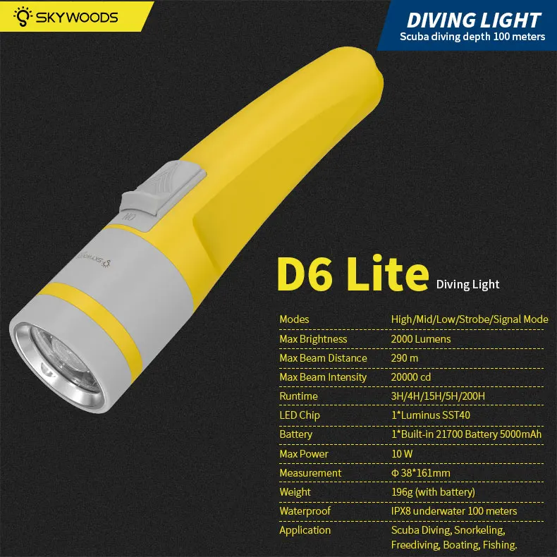 2000 Lumens Diving Flashlight IP68 Waterproof Magnetic Charging System Design Scuba Diving Outdoor Activities Fishing Light