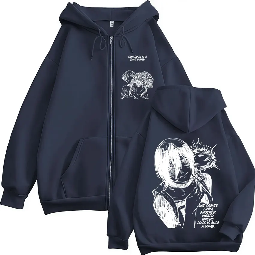 Anime Chainsaw Man Reze Denji Manga Reißverschluss-Hoodies Herrenbekleidung Mode Langarm Zip-Up Kapuzenpullover Mäntel Jacken – Detail 3