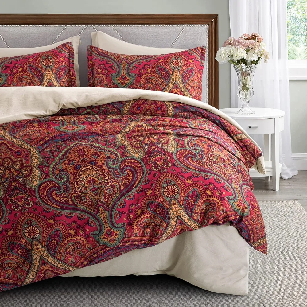 

Bed Ready Boho Paisley Medallion Duvet Cover Set Traditional Antique Rug Vintage Damask Bohemian Pattern Bedding Elegant Bot