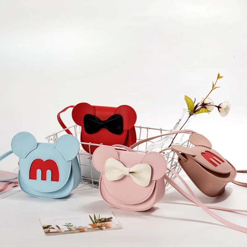 Korean Fashion Children Crossbody Bag PU Cute Cartoon Bow Baby Single Shoulder Coin Purse Mini Girl Princess Small Round Bag