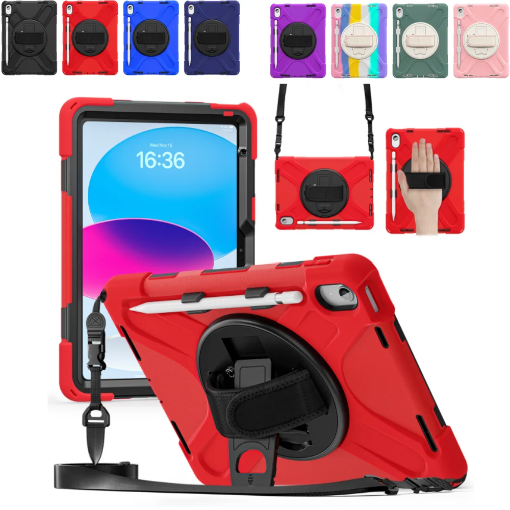 

Сверхмощный чехол для iPad 11th A16 11 дюймов 2025 A3355 A3356 10th 10,9" Защитный ПК + силиконовая подставка для планшета с ремешком