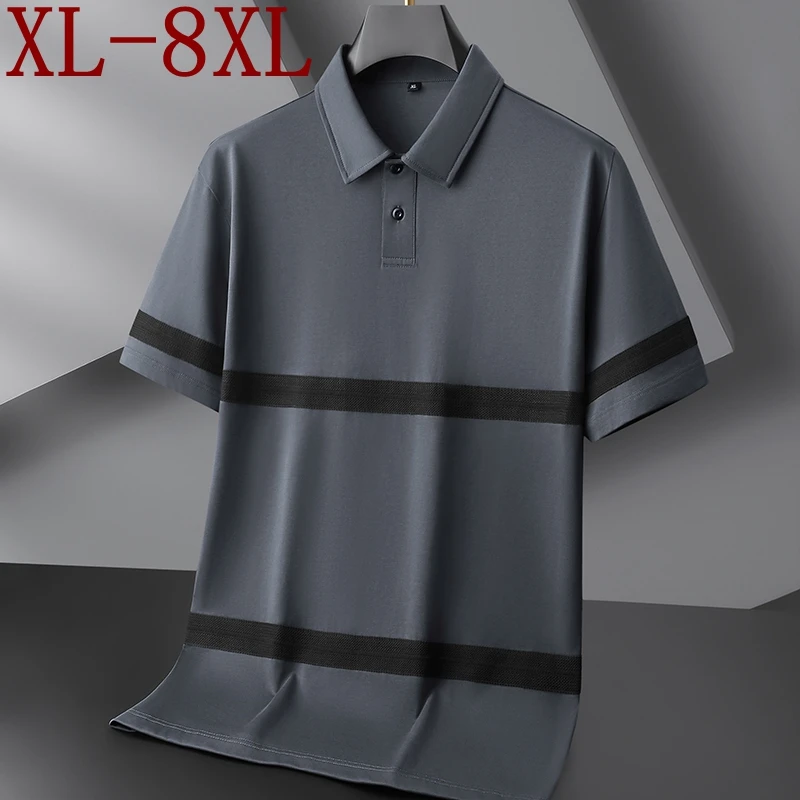 

8XL 7XL 6XL 2025 New Summer High End Luxury Mens Polo Shirt Ice Silk Breathable Polos Homme Casual Loose Shirts For Men Tops