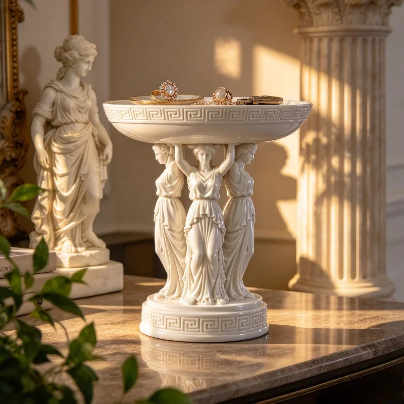 Greek Caryatid Decorative Bowl,Vintage Goddess Statue Bowl,Jewelry&Key Storage Dish,Tabletop Centerpiece for Home Entryway Decor