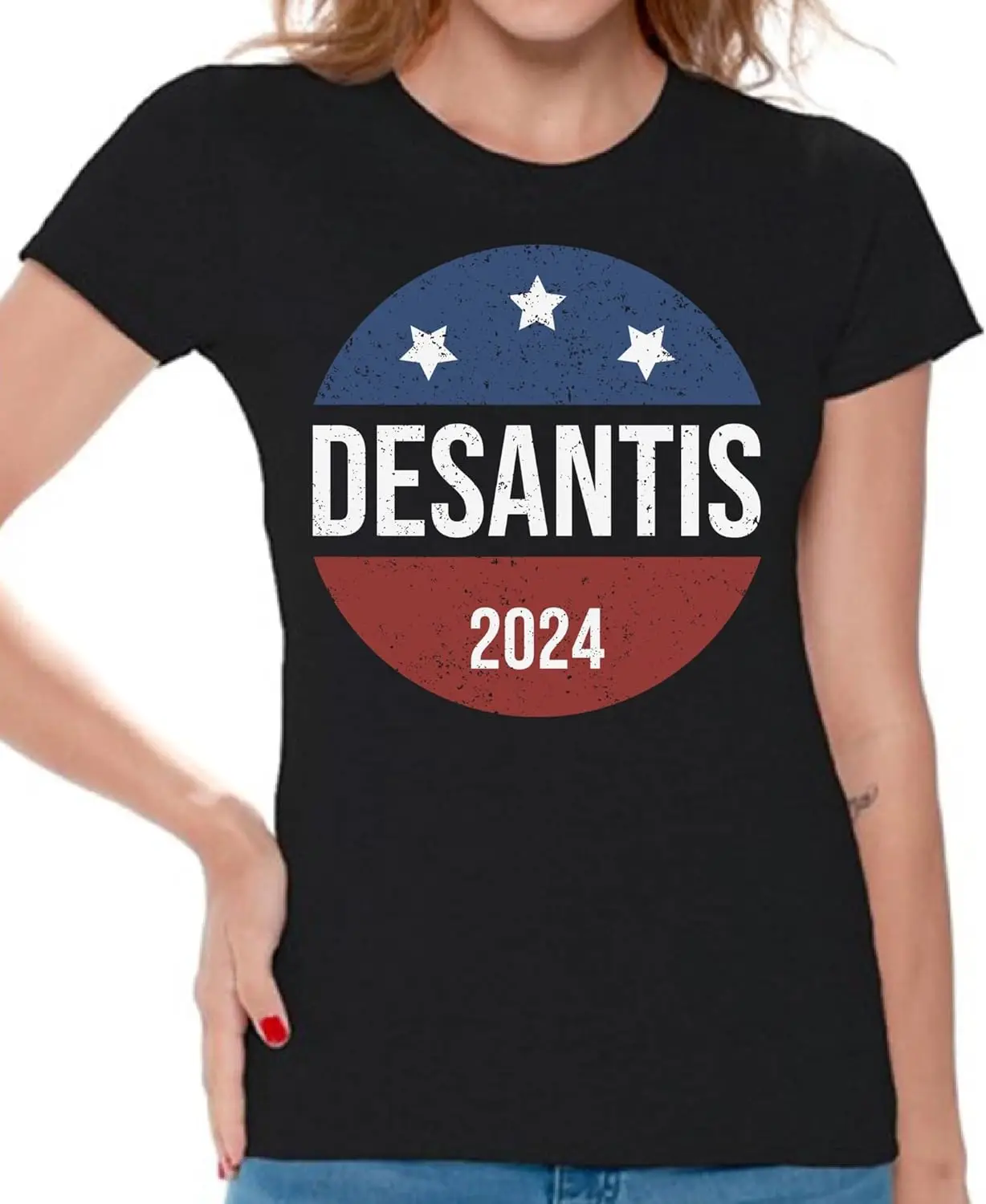 Awkward Styles Desantis 2024 Women Shirt USA Colorful Flag Elections Ladies USA T Shirt for Her Black L