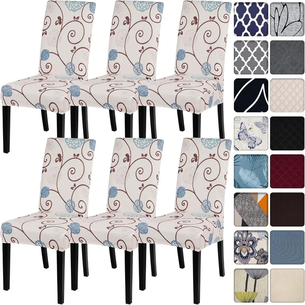 

Набор из 6 эластичных чехлов на стулья Parsons с принтом, суперпогодные чехлы из спандекса для стульев для столовой, съемные и моющиеся K