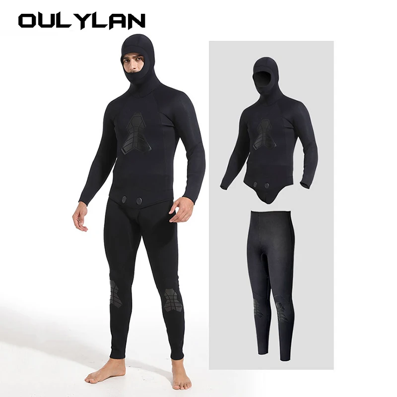 

Men 5mm Neoprene Wetsuit Full Keep Warm Hooded Two-Piece Suit Swimwear for Scuba Diving Spearfishing Snorkeling Wetsuits