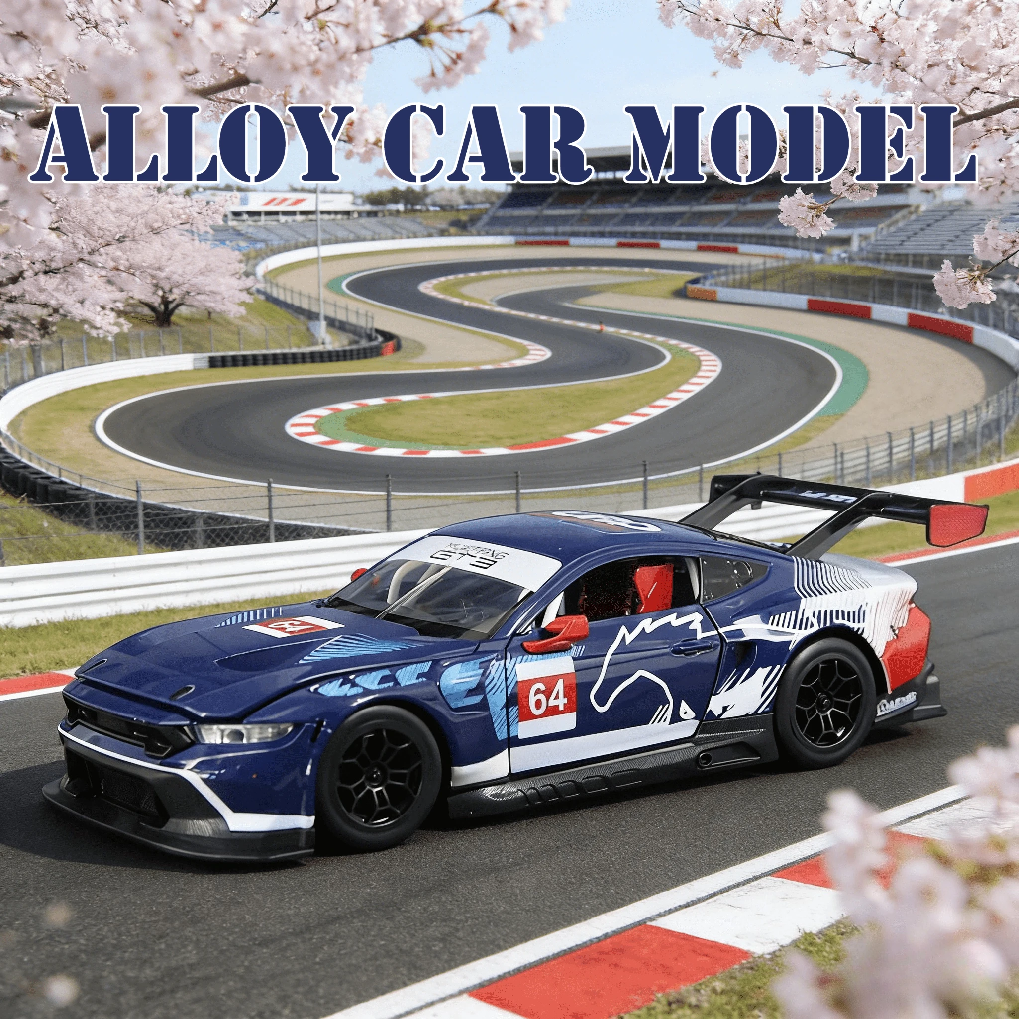 For 1:24 Simulation Mustang GT3Rally Racing Alloy Car Model 3 Door Opening with Sound and Light Toy Car Gift Advanced Collection