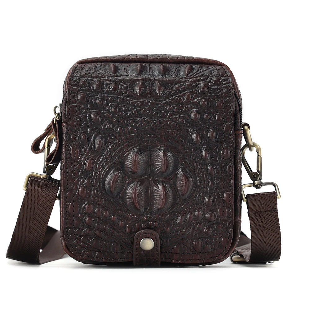 Genuíno couro crocodilo bolsa crossbody, pequena bolsa de ombro, moda retro masculina, europeu e americano