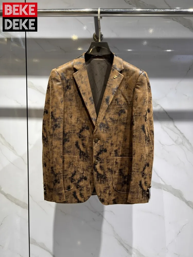 

Модные мужские пиджаки с индивидуальным принтом, деловой пиджак в корейском стиле, приталенная однобортная верхняя одежда на двух пуговицах, пальто