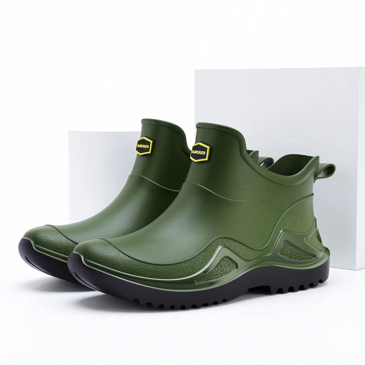 Anti-Slip Fashionable Thick-Heeled Outdoor Work Rain Boots Men Women Short Tube Waterproof Plastic Shoes Wave Pattern Rubber ...