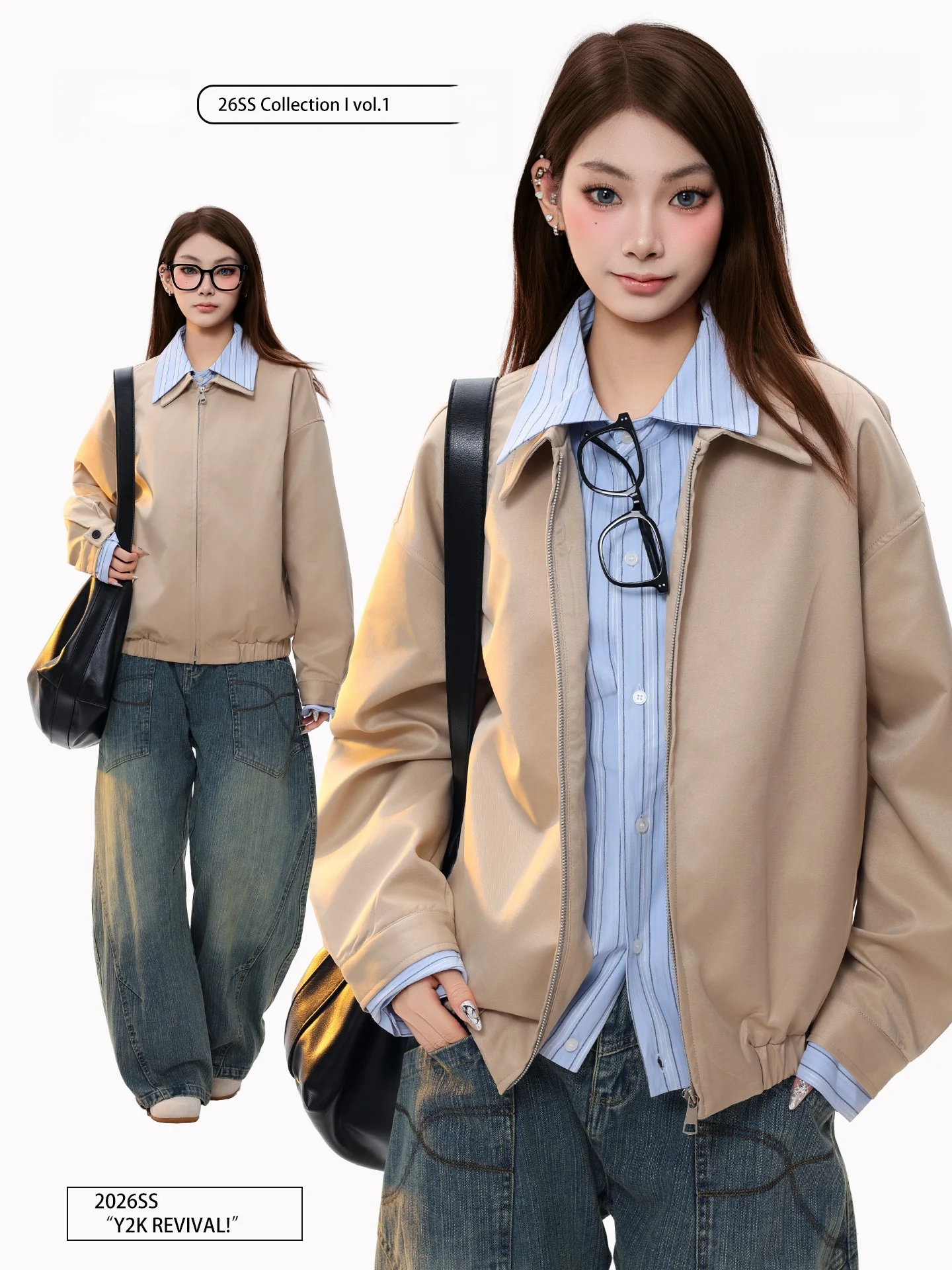 

PBB American Retro Striped Shirt Jacket Casual Layered Collar Women's Style Spring 2026 Couple's Outerwear Loose Fit Warmth