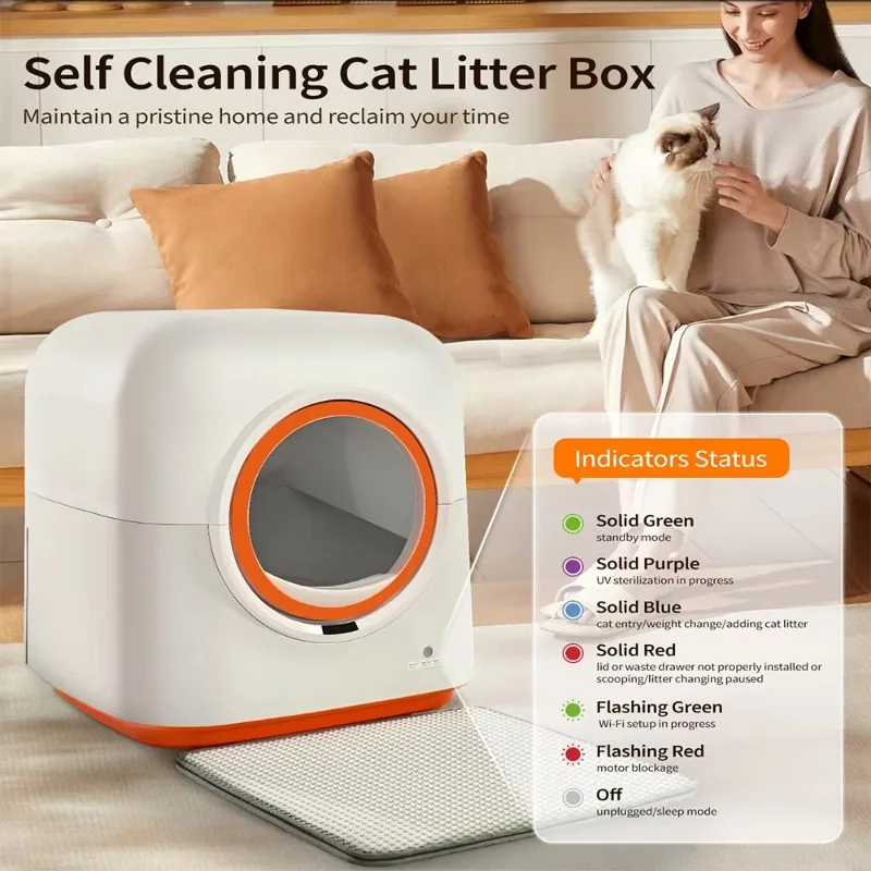 Automatic Self-Cleaning Cat Litter Box APP Control Odor-Eliminating 60L Capacity Anti-Pinch Safety Hands-Free Waste Cats