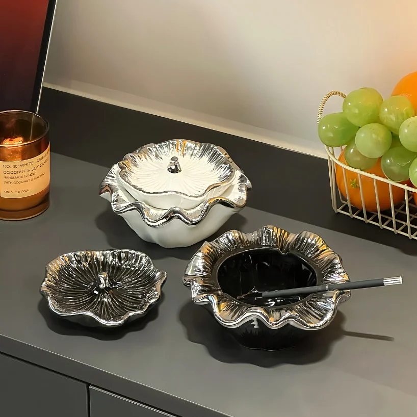 light luxury lotus leaf ashtray with lid creative living room home office ashtray