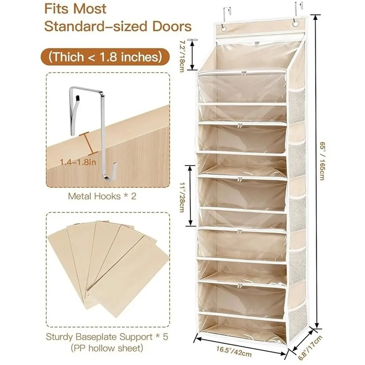 Over the Door Yarn Storage Organizer, 5-Tier Yarn Organizer with Zippered Compartments & Mesh Pockets Black