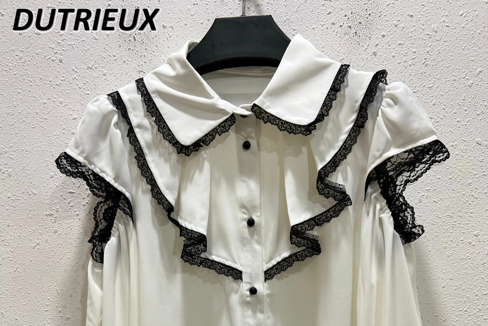 Japanse Single Rojita Blouse Lolita Mine Gegolfde Off-The-Shoulder Kanten Shirt Met Zoete Knoop Lange Mouw Shirts Hemdjes De Mujer